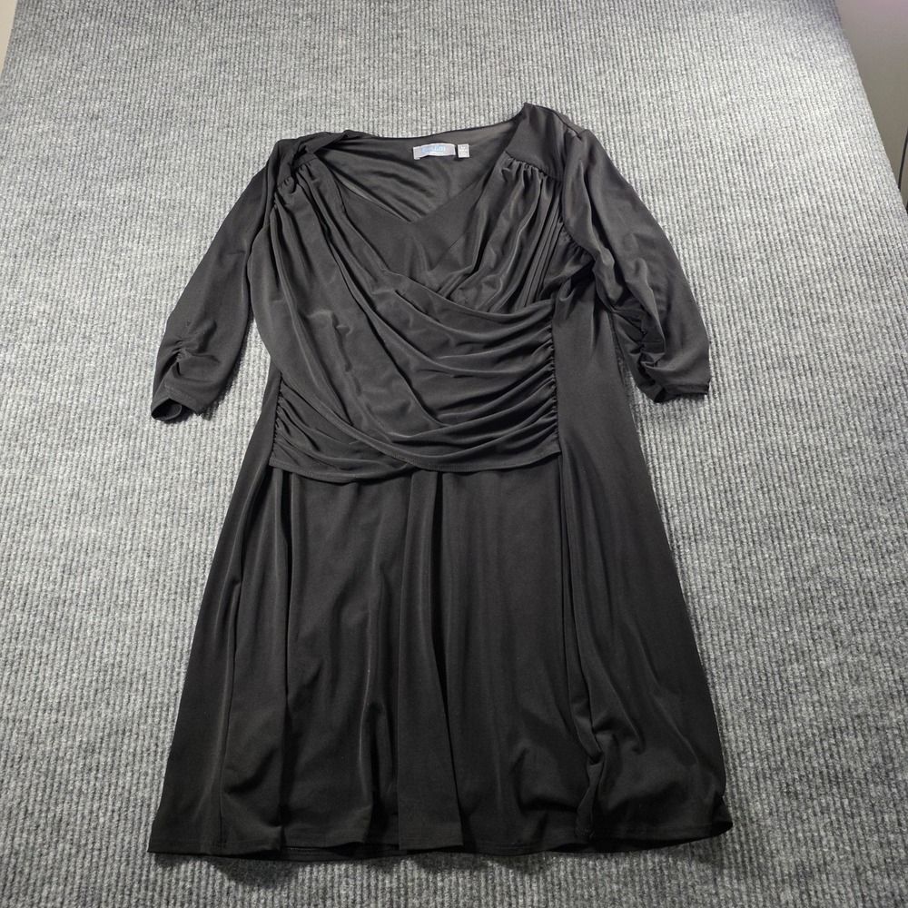 B-Slim NY Collection‎ Black Ruched Surplice V-Neck 3/4 Sleeve Sheath Dress 2X